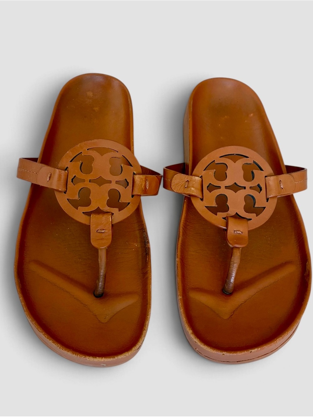 Tory Burch Miller Cloud Sandal Bourbon Miele Brown Leather 8 Thong Luxury 🔥